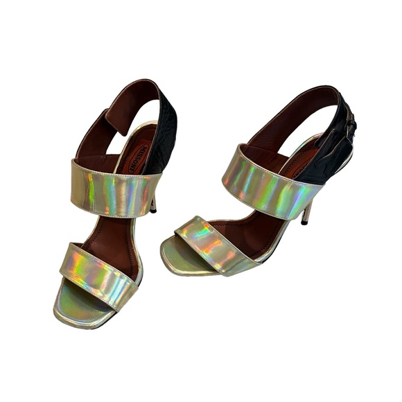 Missoni Shiny Gold with Black Buckle Slingback Sandals, Sz 37 - Picture 3 of 15